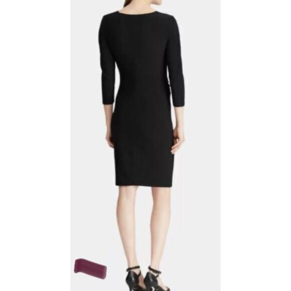 Lauren Ralph Lauren Rushed Jersey Dress 6 Black Stretch V-neck 3/4 Sleeve 1903 - Picture 5 of 14